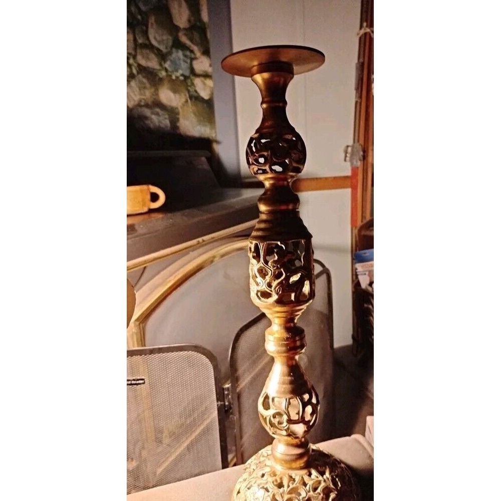 Vintage Brass Candlestick Holder 14" Ornate Beautiful Design Heavy Christmas pcs - Picture 2 of 5